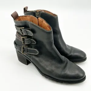 Pikolinos Black &amp; Brown Leather Ankle Boots Buckle Detail‎ Womens EU Size 39