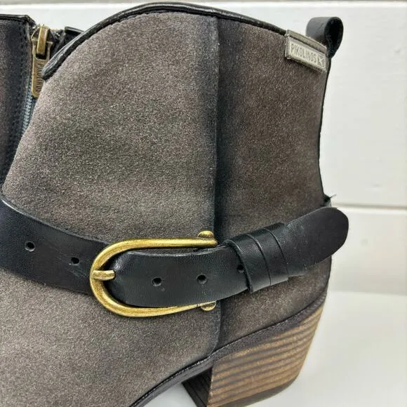 Pikolinos Gray Baqueira Suede Western Ankle Boots Harness EU 38 / US 7.5-8