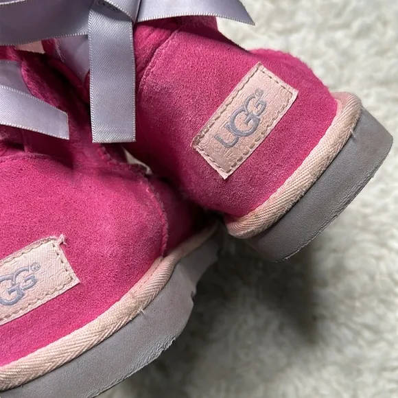 Pink Purple Ugg Bailey Bow Boots Kids Girly Fuzzy Used