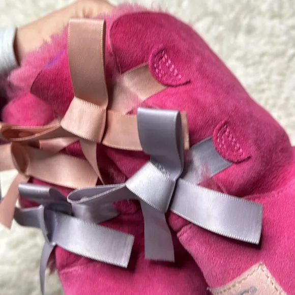 Pink Purple Ugg Bailey Bow Boots Kids Girly Fuzzy Used
