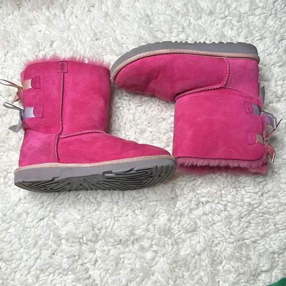 Pink Purple Ugg Bailey Bow Boots Kids Girly Fuzzy Used