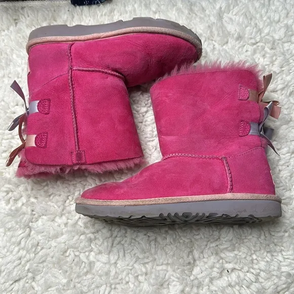 Pink Purple Ugg Bailey Bow Boots Kids Girly Fuzzy Used