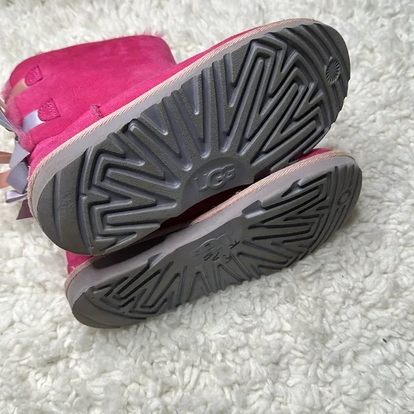 Pink Purple Ugg Bailey Bow Boots Kids Girly Fuzzy Used