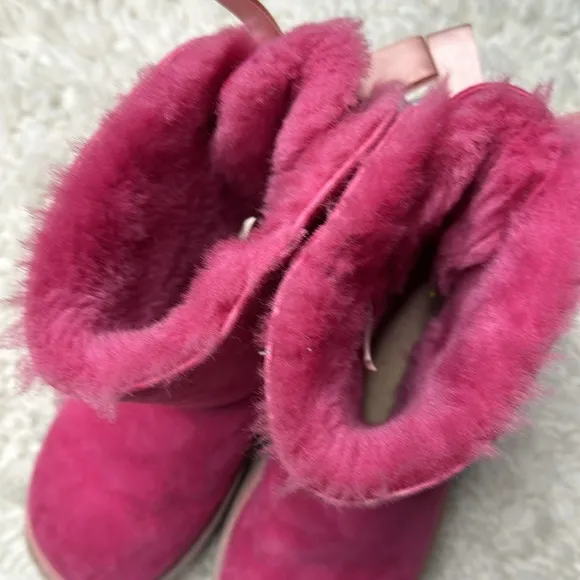 Pink Purple Ugg Bailey Bow Boots Kids Girly Fuzzy Used