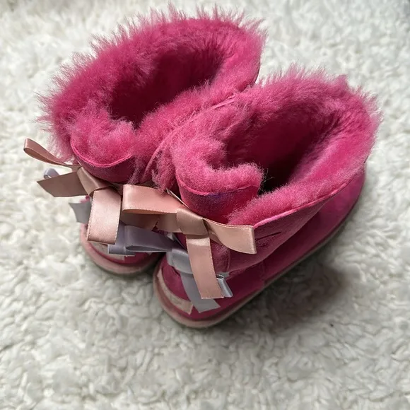 Pink Purple Ugg Bailey Bow Boots Kids Girly Fuzzy Used