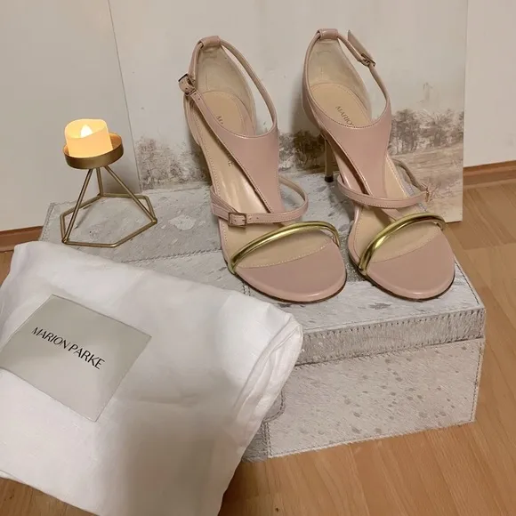 PINK STRAPPY HIGH HEELS STUNNING W/ GOLD ACCENT-MARION PARKE SIZE 8.5 (EU 38.5)