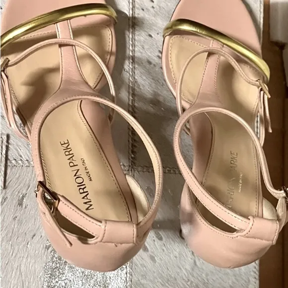 PINK STRAPPY HIGH HEELS STUNNING W/ GOLD ACCENT-MARION PARKE SIZE 8.5 (EU 38.5)