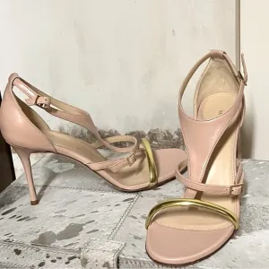 PINK STRAPPY HIGH HEELS STUNNING W/ GOLD ACCENT-MARION PARKE SIZE 8.5 (EU 38.5)