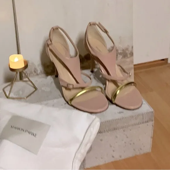 PINK STRAPPY HIGH HEELS STUNNING W/ GOLD ACCENT-MARION PARKE SIZE 8.5 (EU 38.5)