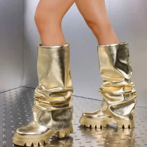 Platform Boots Sexy Chunky Wedge Party Knee High Motorcycle Boots