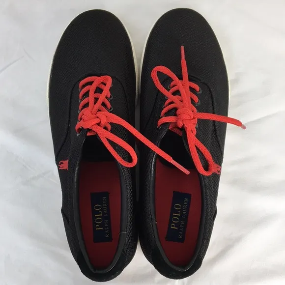 Polo Ralph Lauren Mens Red Lace Up Black Upper Sneakers Size 11 EXCELLENT
