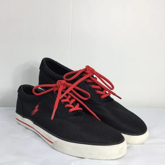 Polo Ralph Lauren Mens Red Lace Up Black Upper Sneakers Size 11 EXCELLENT