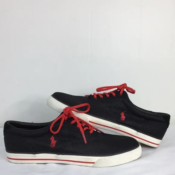 Polo Ralph Lauren Mens Red Lace Up Black Upper Sneakers Size 11 EXCELLENT