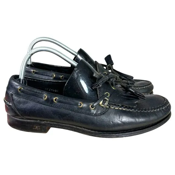 Polo Ralph Lauren Vintage Black Leather Tassel Loafers Men's Size 9 D