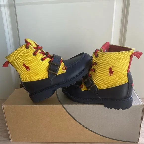 Polo Toddler Ranger Boots Yellow/ Navy Leather - SZ 9 C