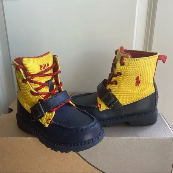 Polo Toddler Ranger Boots Yellow/ Navy Leather - SZ 9 C