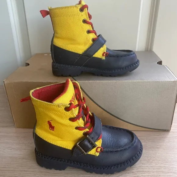 Polo Toddler Ranger Boots Yellow/ Navy Leather - SZ 9 C