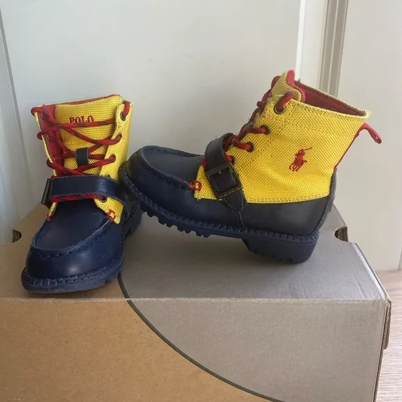 Polo Toddler Ranger Boots Yellow/ Navy Leather - SZ 9 C