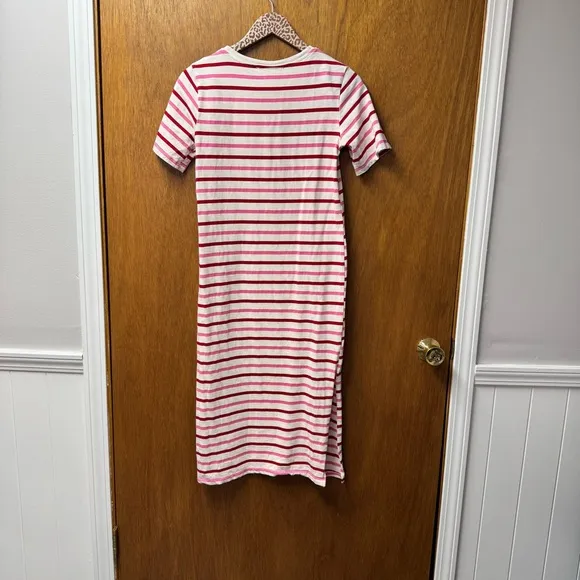 Pomander Place Gio Stripe Short Sleeve Long Maxi Dress Red Pink Small S