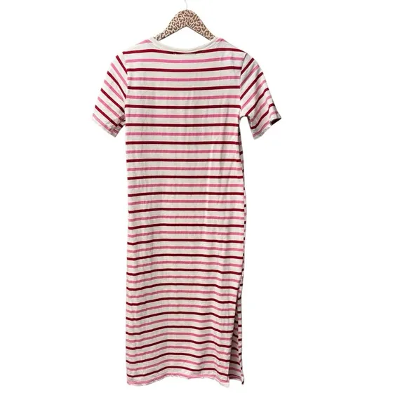 Pomander Place Gio Stripe Short Sleeve Long Maxi Dress Red Pink Small S
