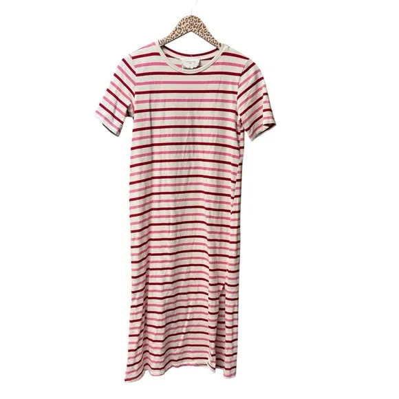 Pomander Place Gio Stripe Short Sleeve Long Maxi Dress Red Pink Small S