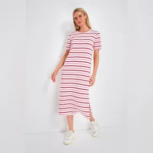 Pomander Place Gio Stripe Short Sleeve Long Maxi Dress Red Pink Small S