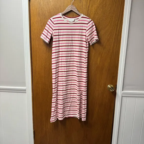 Pomander Place Gio Stripe Short Sleeve Long Maxi Dress Red Pink Small S
