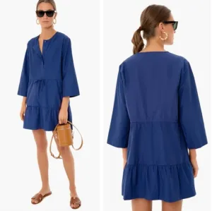 Pomander Place Tuckernuck Women's Navy Blue Lucy Mini Dress Tiered Tie Waist L