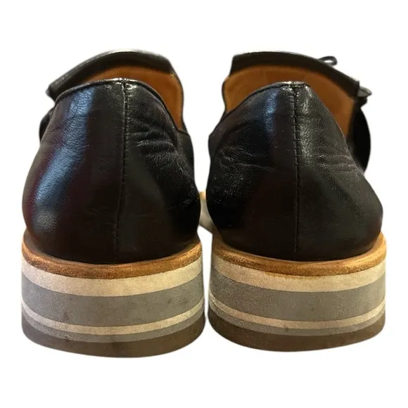 Pomme D'or Black Leather Color Block Wedge Italian loafer Size 38.5 SH
