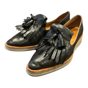 Pomme D'or Black Leather Color Block Wedge Italian loafer Size 38.5 SH