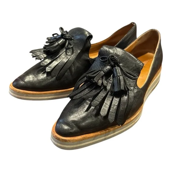Pomme D'or Black Leather Color Block Wedge Italian loafer Size 38.5 SH