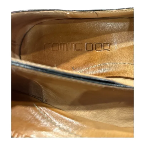 Pomme D'or Black Leather Color Block Wedge Italian loafer Size 38.5 SH