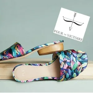 Pour La Victoire x Anthro Slide Sandals Excellent Bright Satin Upper Women’s 10