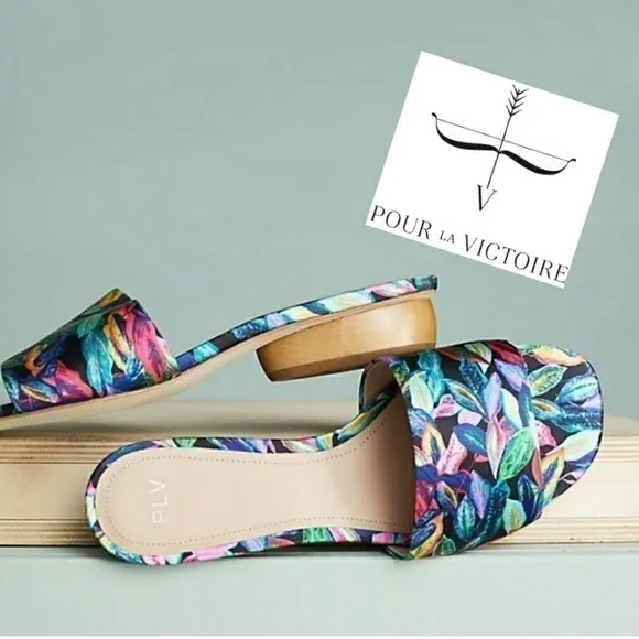 Pour La Victoire x Anthro Slide Sandals Excellent Bright Satin Upper Women’s 10