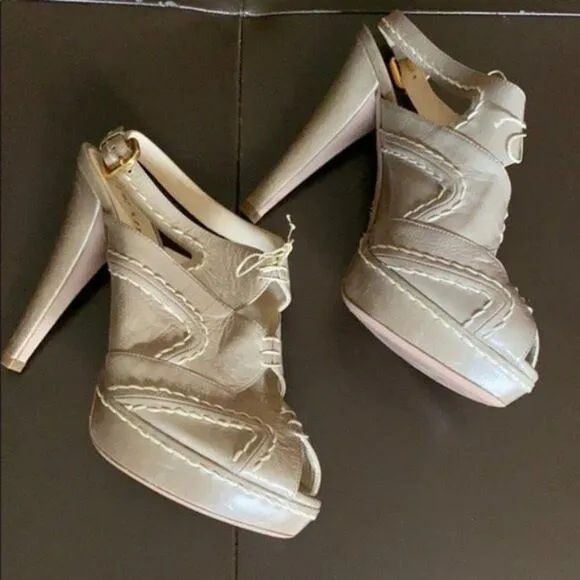 Prada Beige Platform Peeptoe Sandals