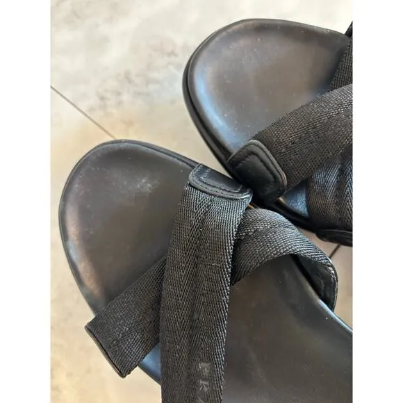 Prada Black Criss Cross Ankle Strap Platform Leather Nylon Sandals Size 41