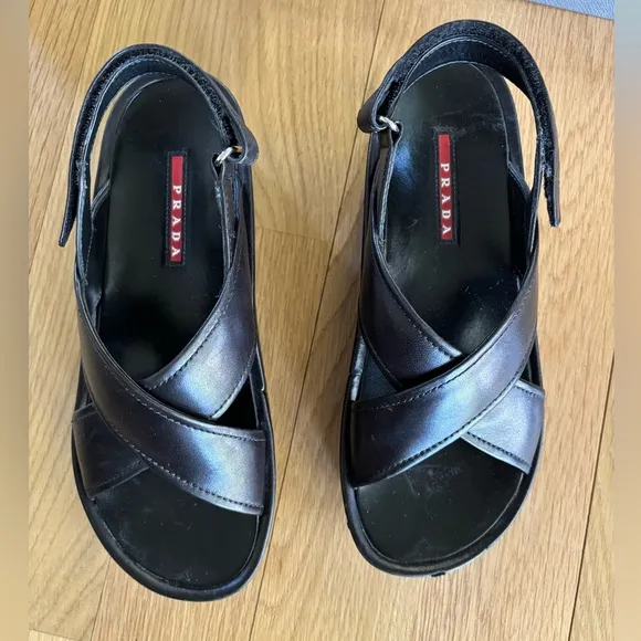 Prada Black Leather Sandals Size 37.5