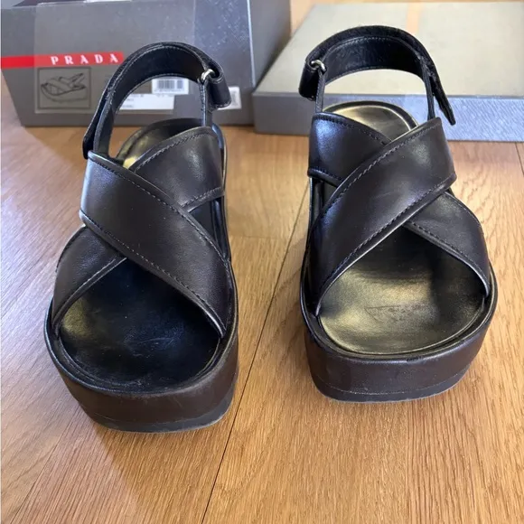 Prada Black Leather Sandals Size 37.5