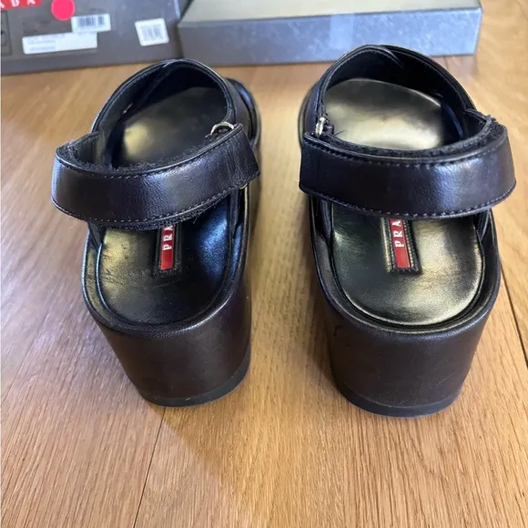Prada Black Leather Sandals Size 37.5