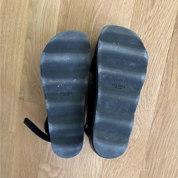 Prada Black Leather Sandals Size 37.5