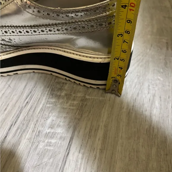 Prada Silver Sneakers with Platform Sole and Brogue Detailing
