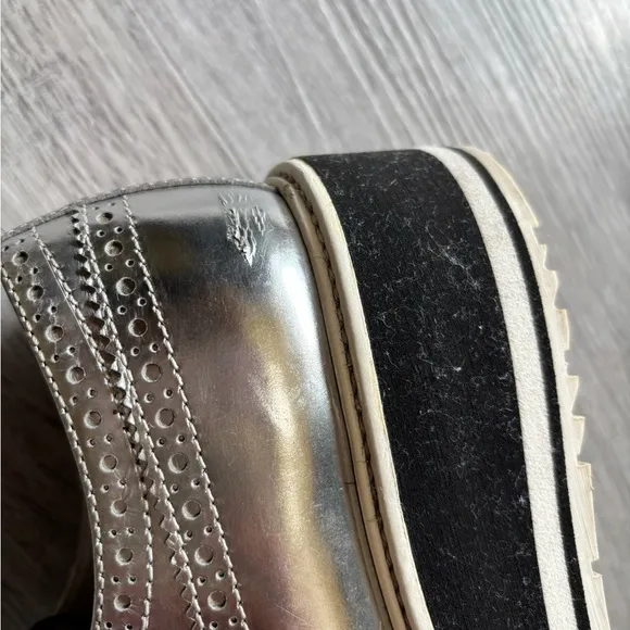 Prada Silver Sneakers with Platform Sole and Brogue Detailing