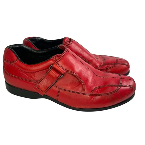 PRADA Sport Size 8.5 Red Leather Hook &amp; Loop Loafers