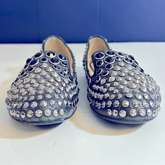 Prada Studded and Jeweled Black Leather Loafers Size 36.5 or US 6.5