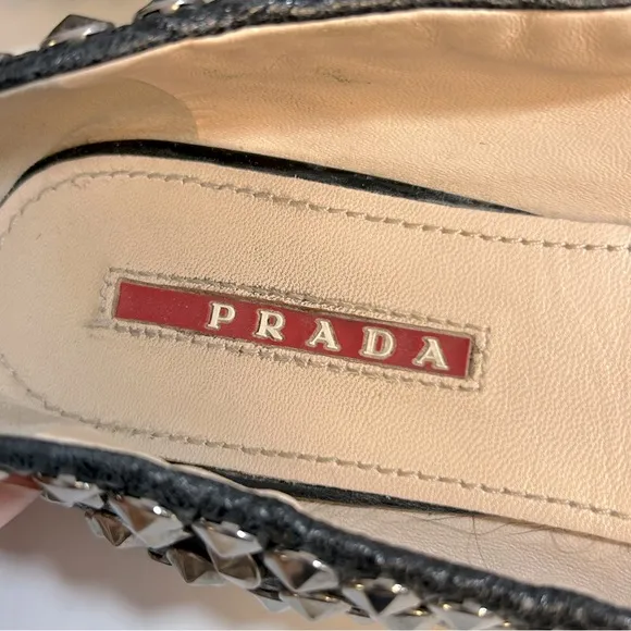 Prada Studded and Jeweled Black Leather Loafers Size 36.5 or US 6.5