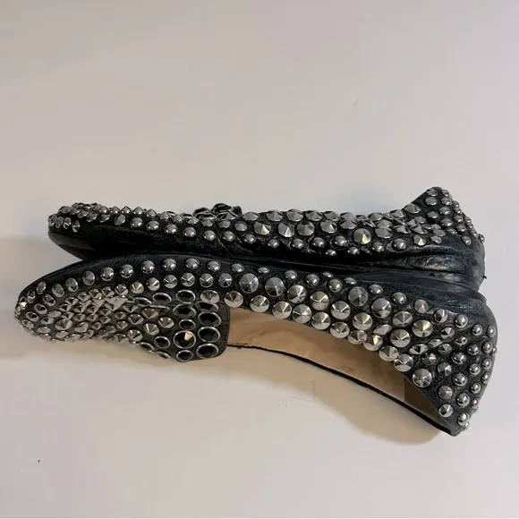 Prada Studded and Jeweled Black Leather Loafers Size 36.5 or US 6.5
