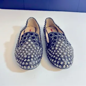 Prada Studded and Jeweled Black Leather Loafers Size 36.5 or US 6.5