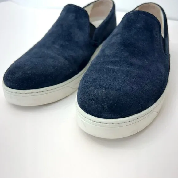 Prada Suede Loafers Slip-On Sneakers Navy Blue | Size: 41.5 Women's
