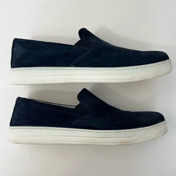 Prada Suede Loafers Slip-On Sneakers Navy Blue | Size: 41.5 Women's