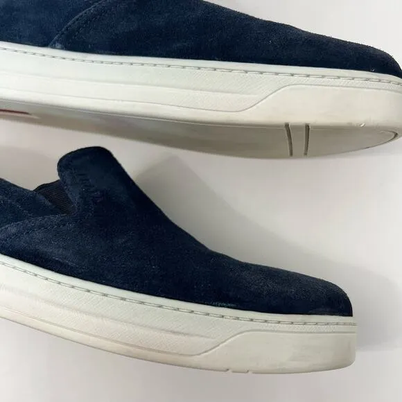 Prada Suede Loafers Slip-On Sneakers Navy Blue | Size: 41.5 Women's